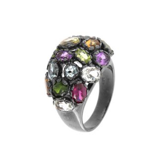 Inel din argint cu citrin, peridot, ametist, topaz, cuart roz, rodolit și diopsid chrome