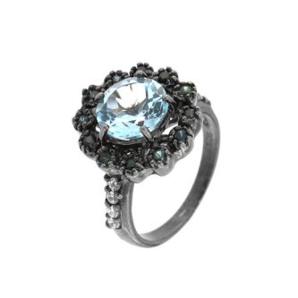 Inel din argint cu safir și topaz bleu
