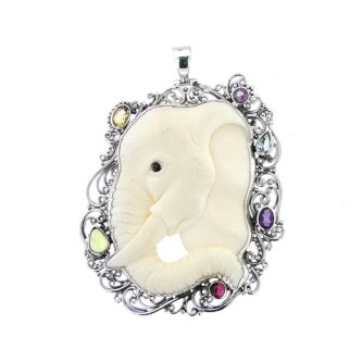 Pandantiv din argint cu os sculptat, peridot, ametist