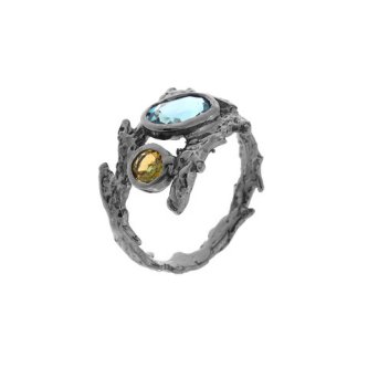 Inel din argint cu london blue topaz, rodolit și turmalină