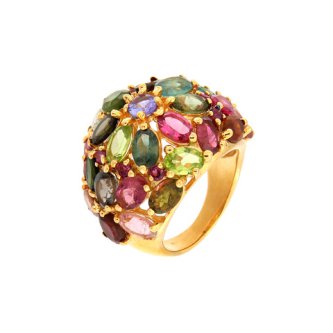 Inel din argint cu tanzanit, peridot si turmaline multicolore